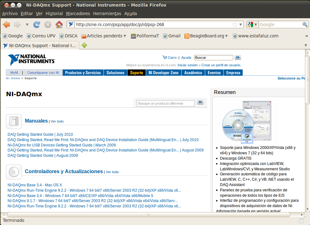 Pgina donde se descargan las bibliotecas NIDAQmx.