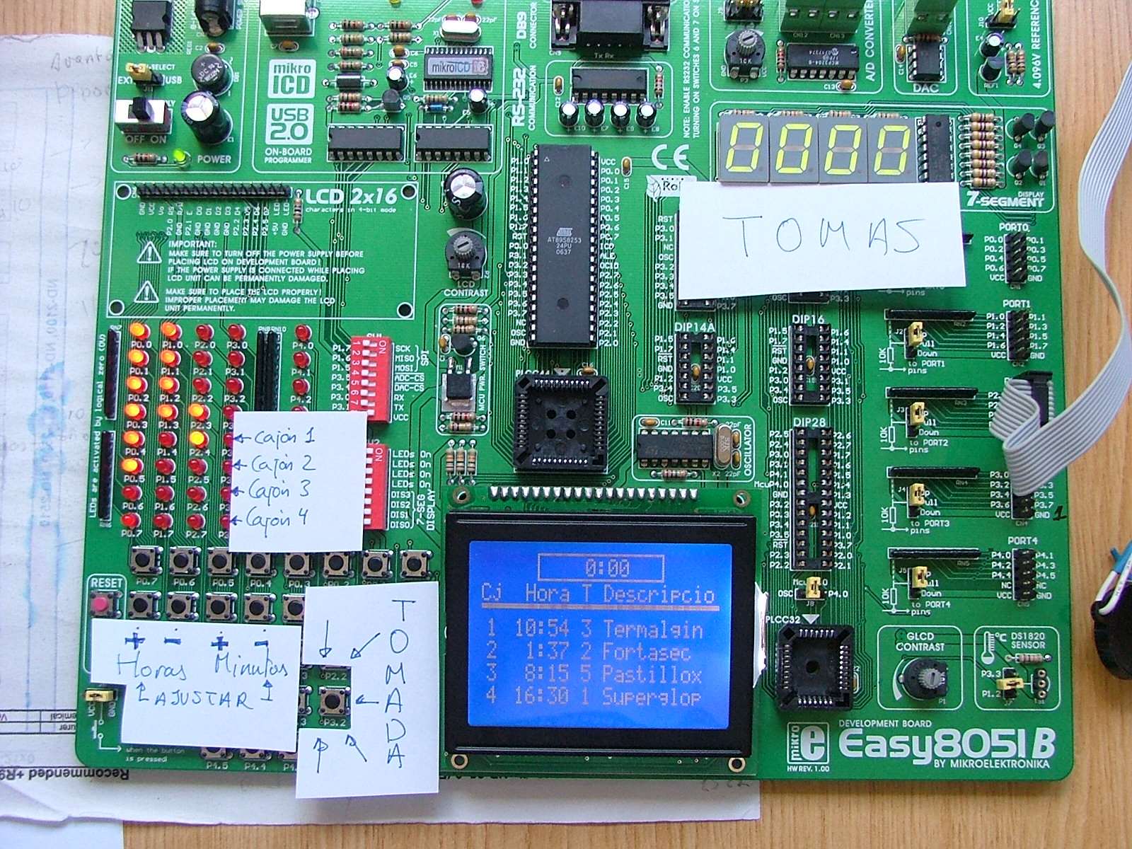 Aspecto del pastillero sobre la placa de pr&aacute;cticas